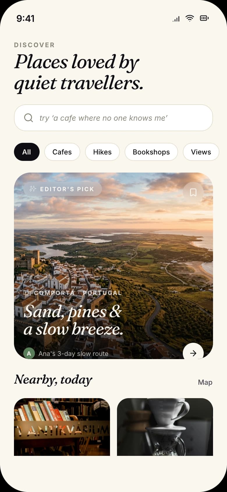 Swipe to discover app screen